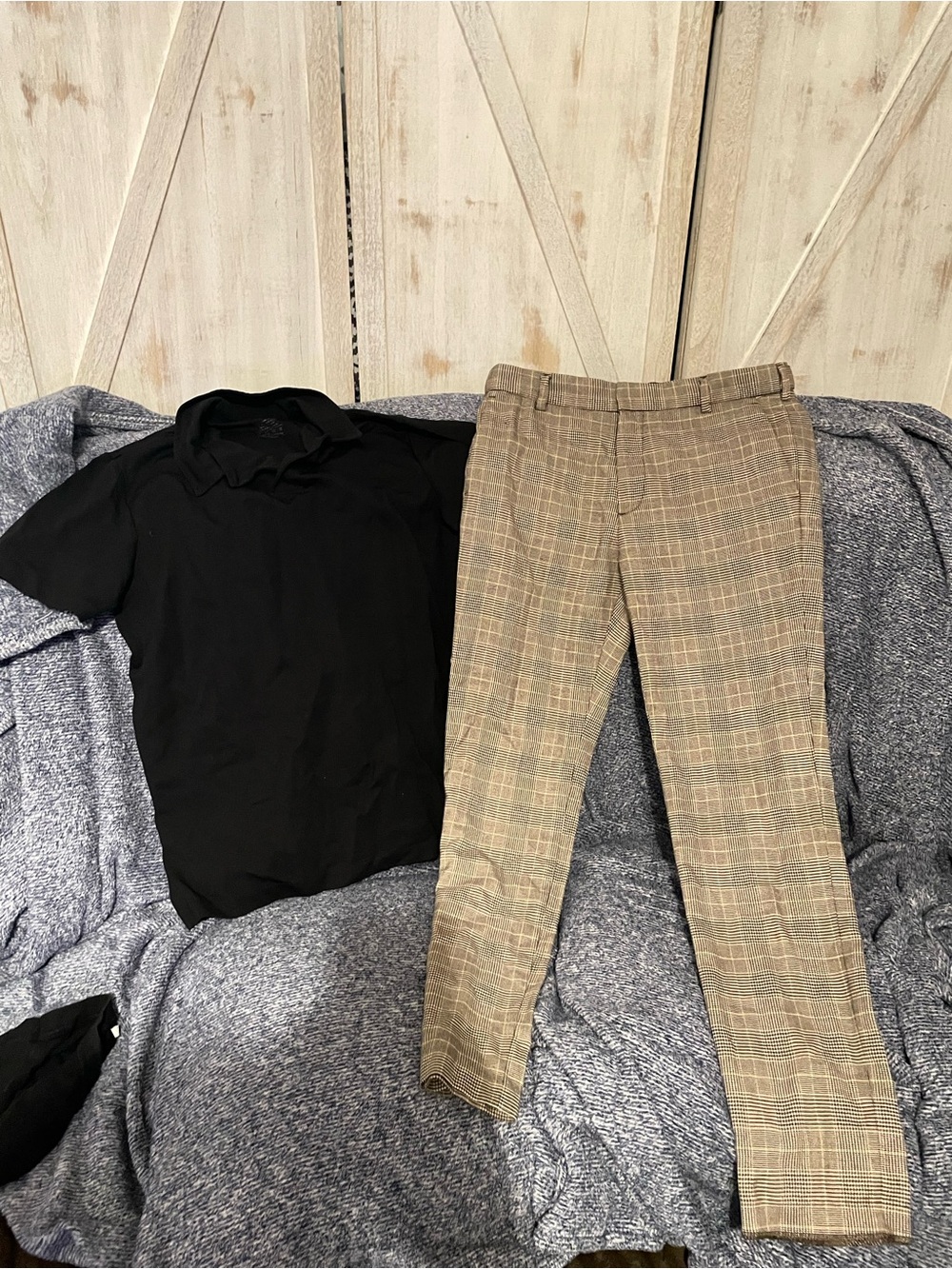 Zara shirt and H&M Men's Plaid Dress Pants - Beige and Brown